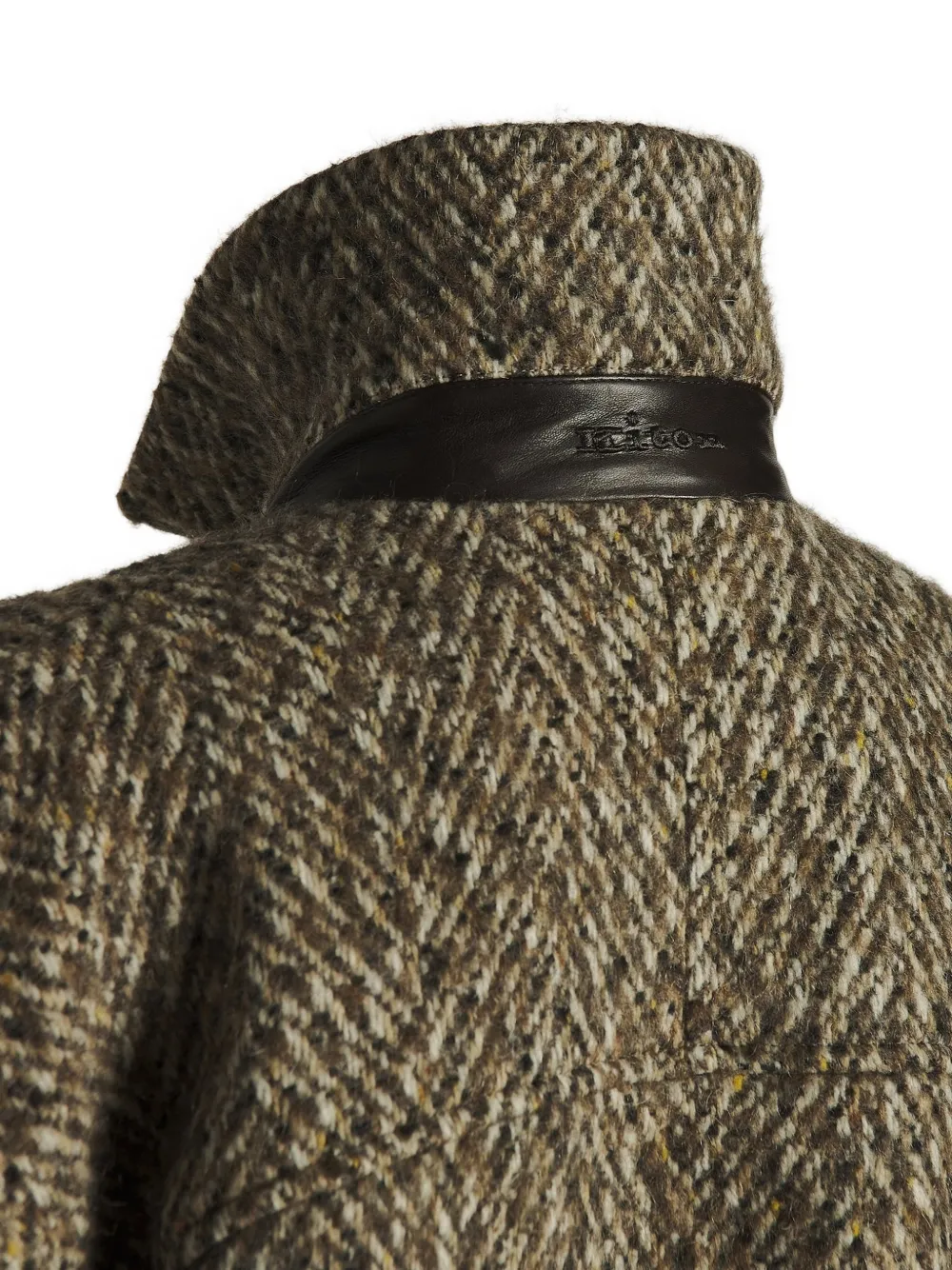 Kiton herringbone-weave cropped coat Beige