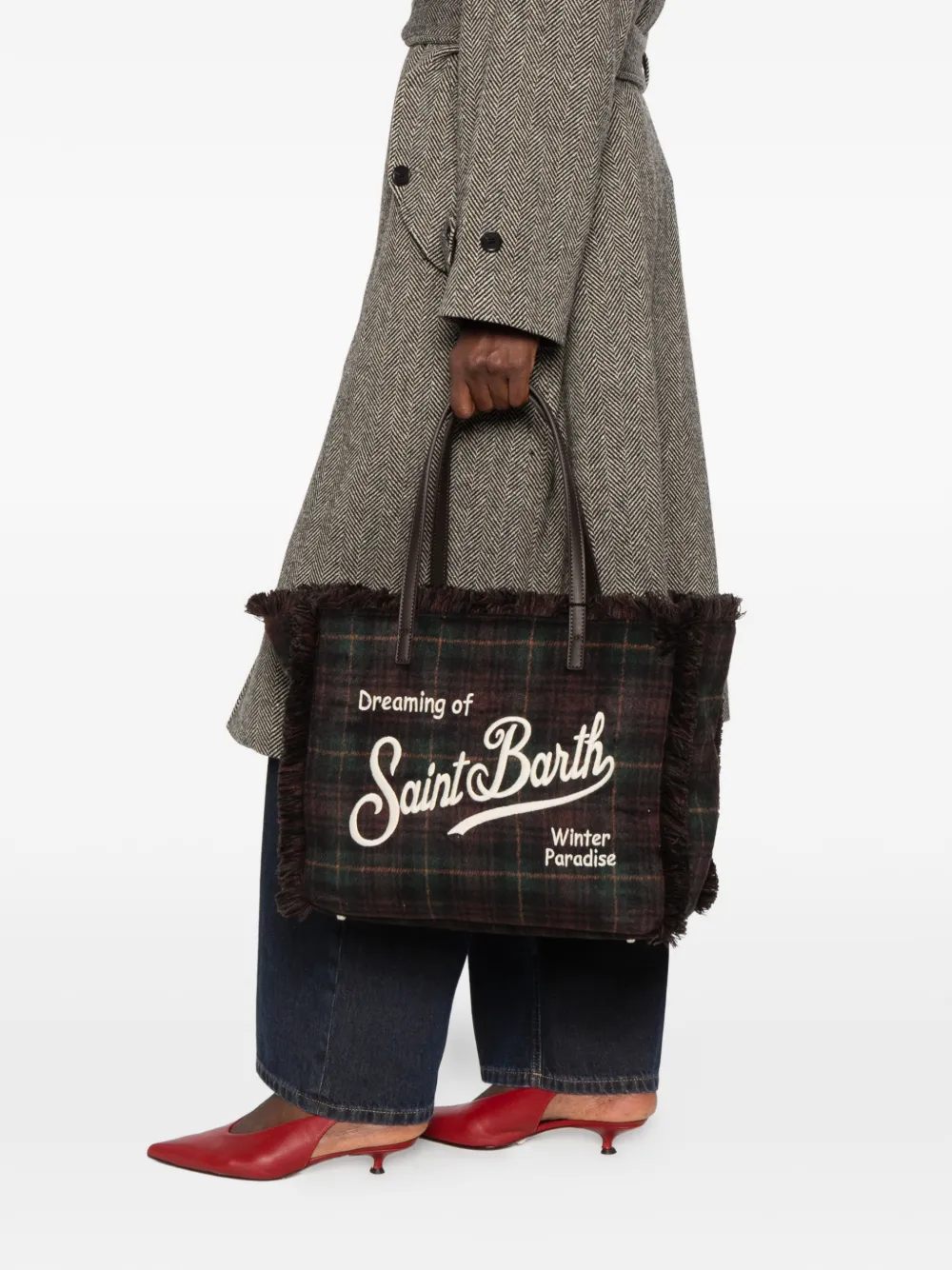 MC2 Saint Barth tartan-check fringed-edge tote bag Bruin