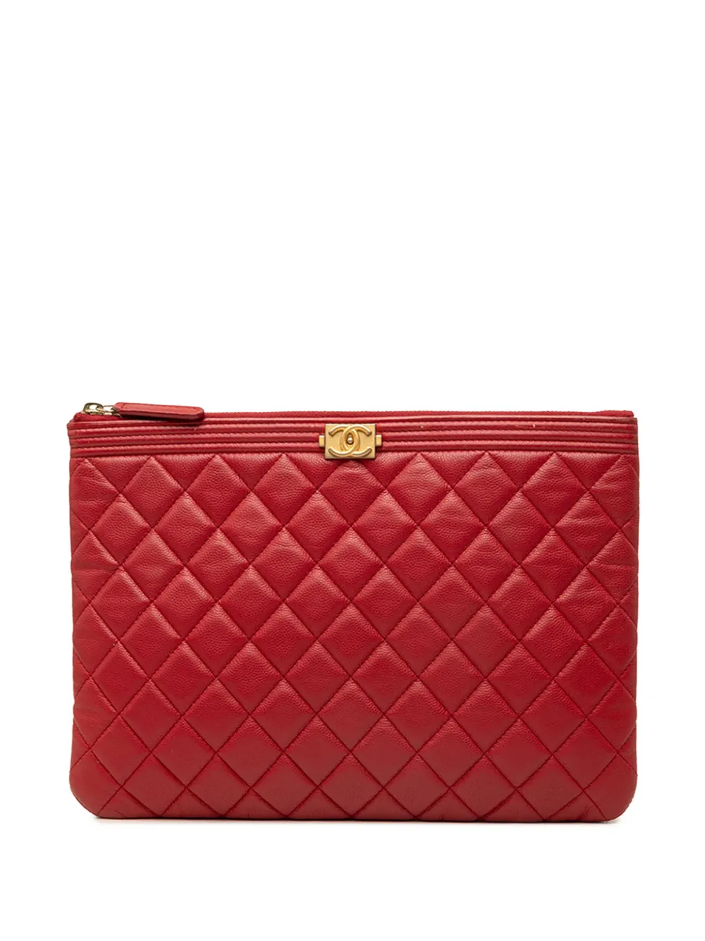 CHANEL Pre-Owned 2017-2018 Medium Quilted Caviar Boy O Case clutch bag - Rot