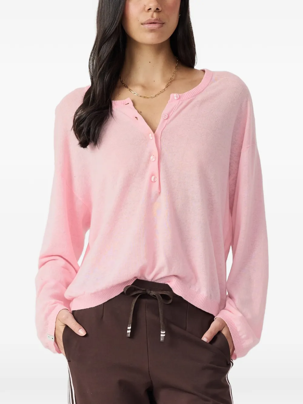 The Upside Rylee button-front long-sleeved T-shirt Roze