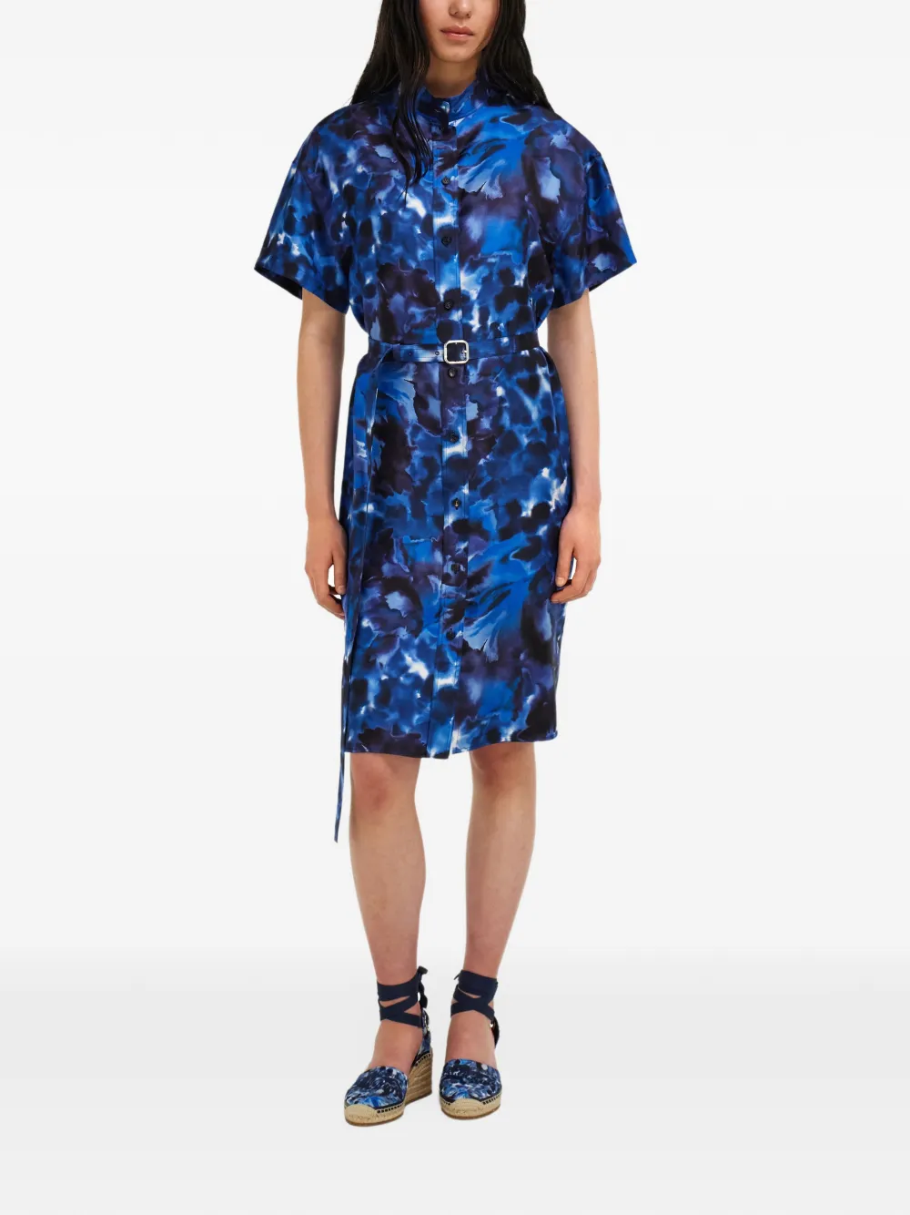 Ferragamo Carnation-print silk shirt dress Blauw