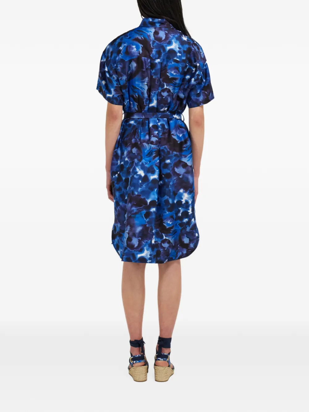 Ferragamo Carnation-print silk shirt dress Blauw