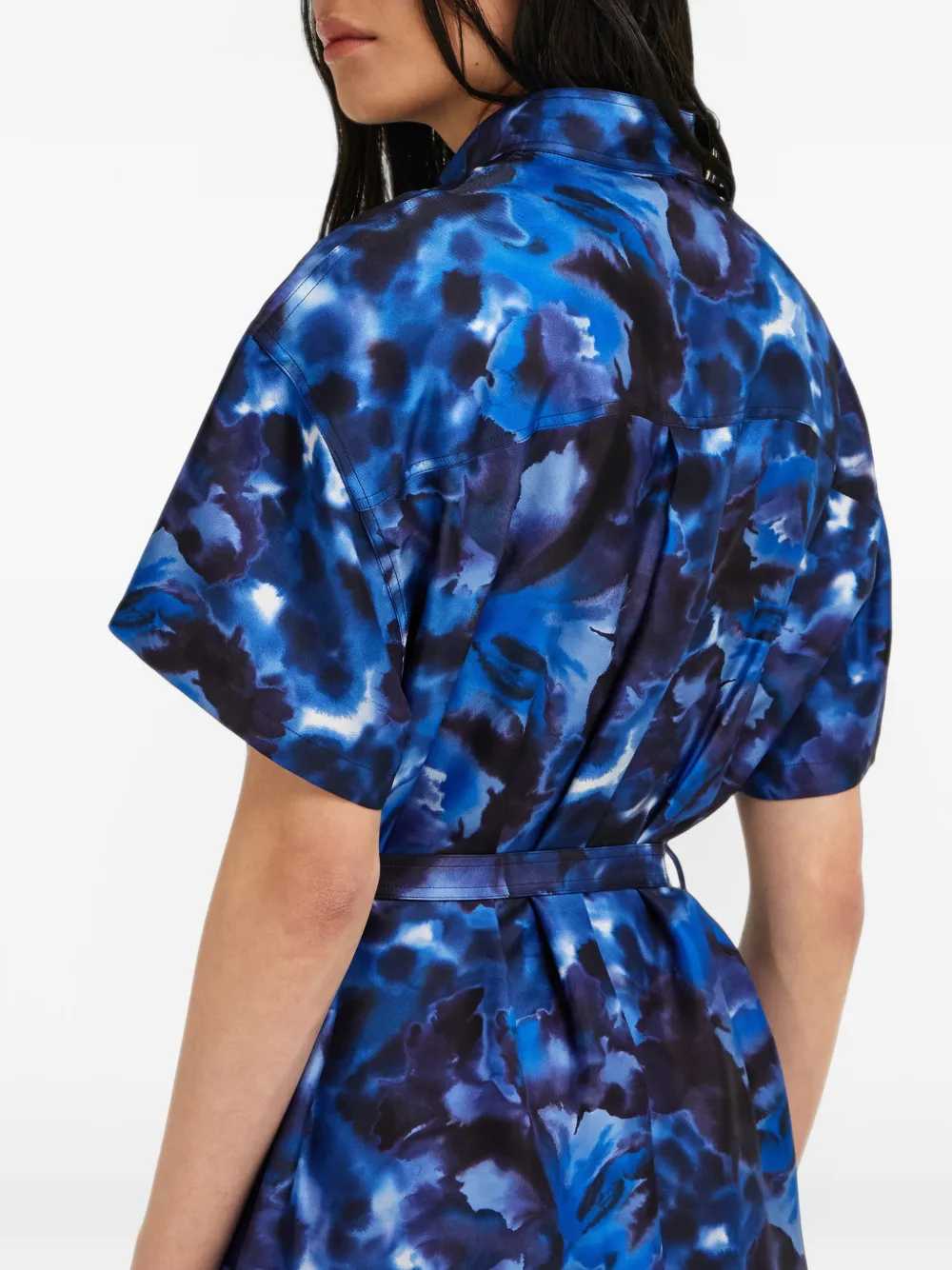 Ferragamo Carnation-print silk shirt dress Blauw