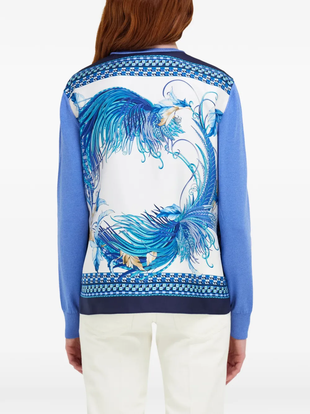 Ferragamo Feather show print crew-neck cardigan Blauw