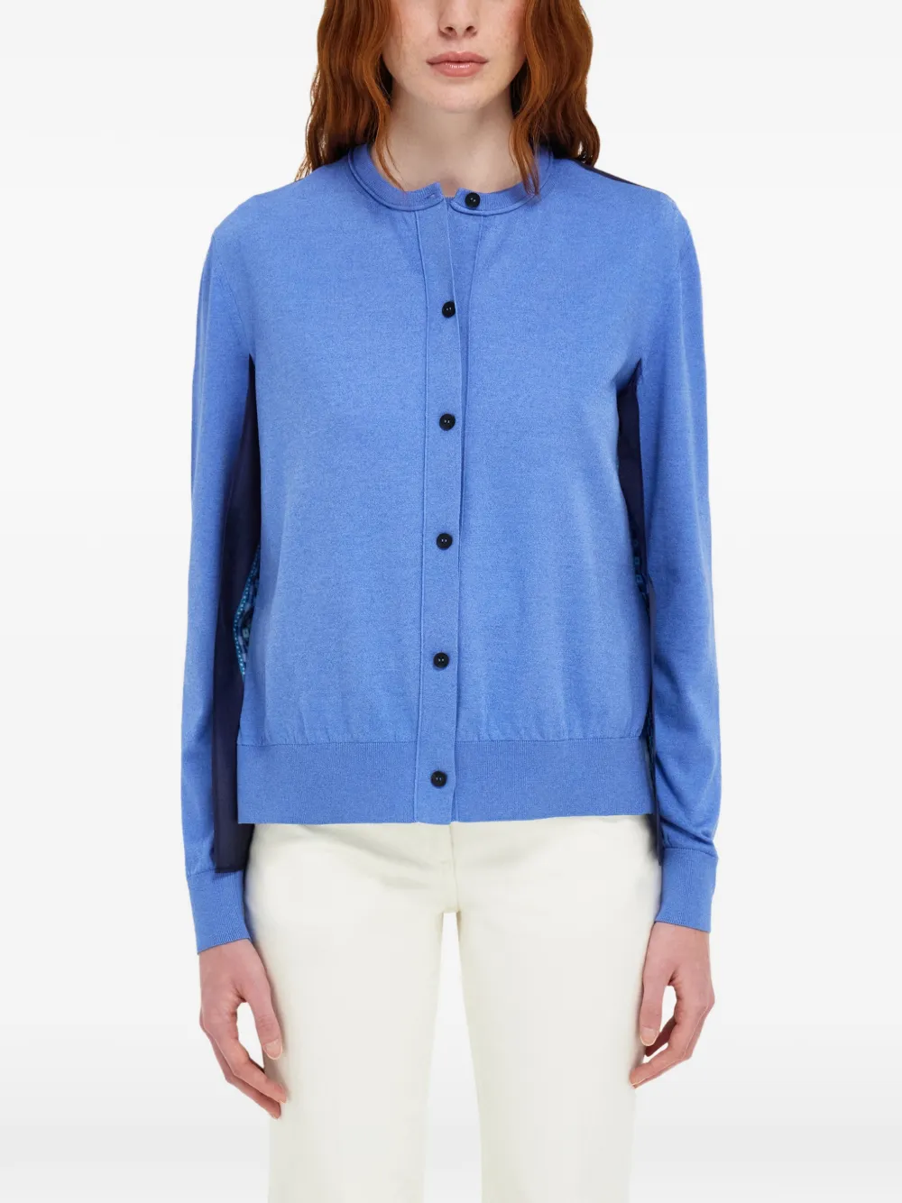 Ferragamo Feather show print crew-neck cardigan Blauw
