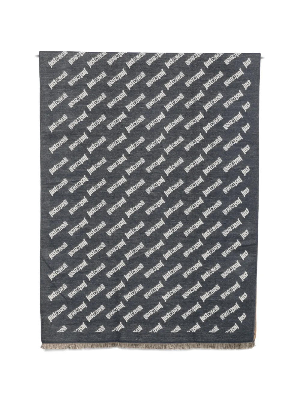 Just Cavalli logo-print fringed scarf - Grigio