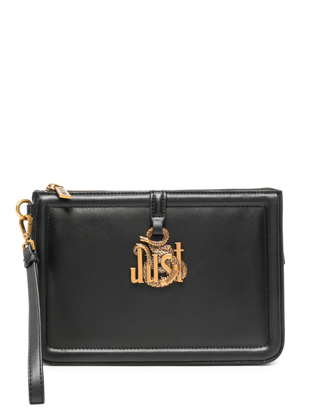 Just Cavalli logo-plaque leather clutch bag - Nero