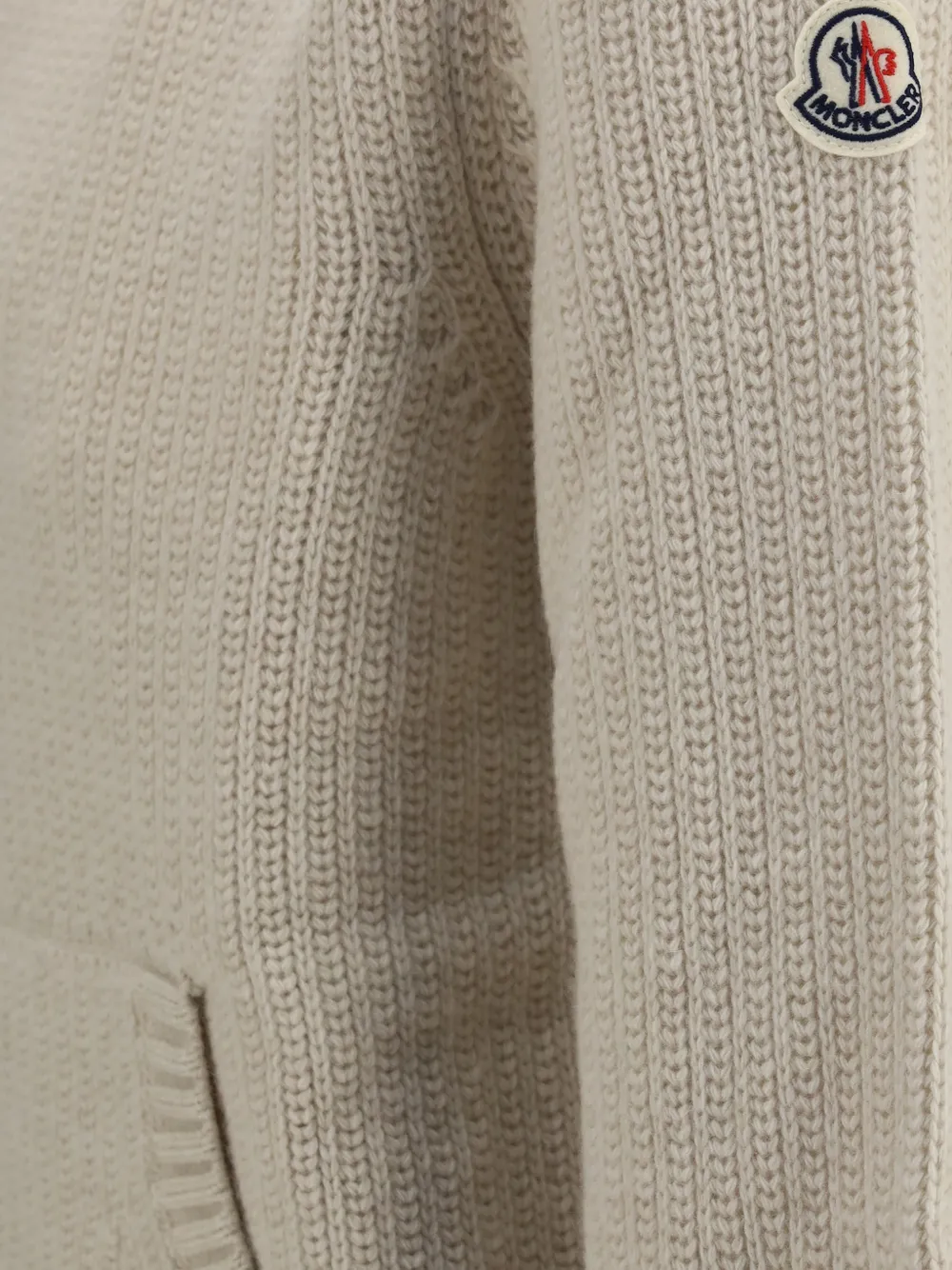 Moncler ribbed-knit logo-patch cardigan Beige