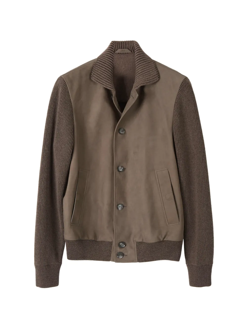 Brioni knitted-sleeve leather jacket - Braun