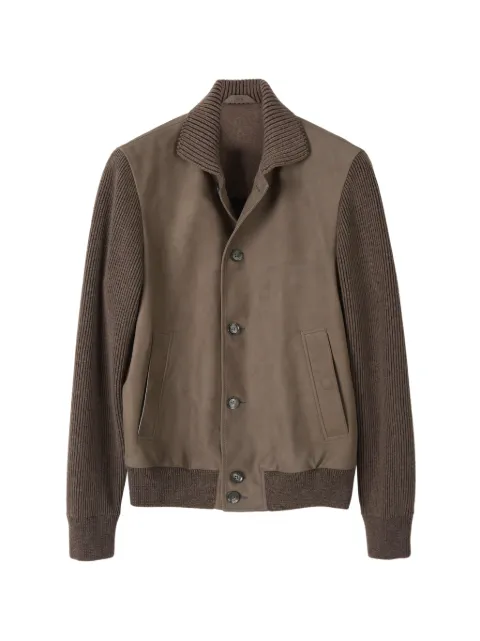 Brioni knitted-sleeve leather jacket