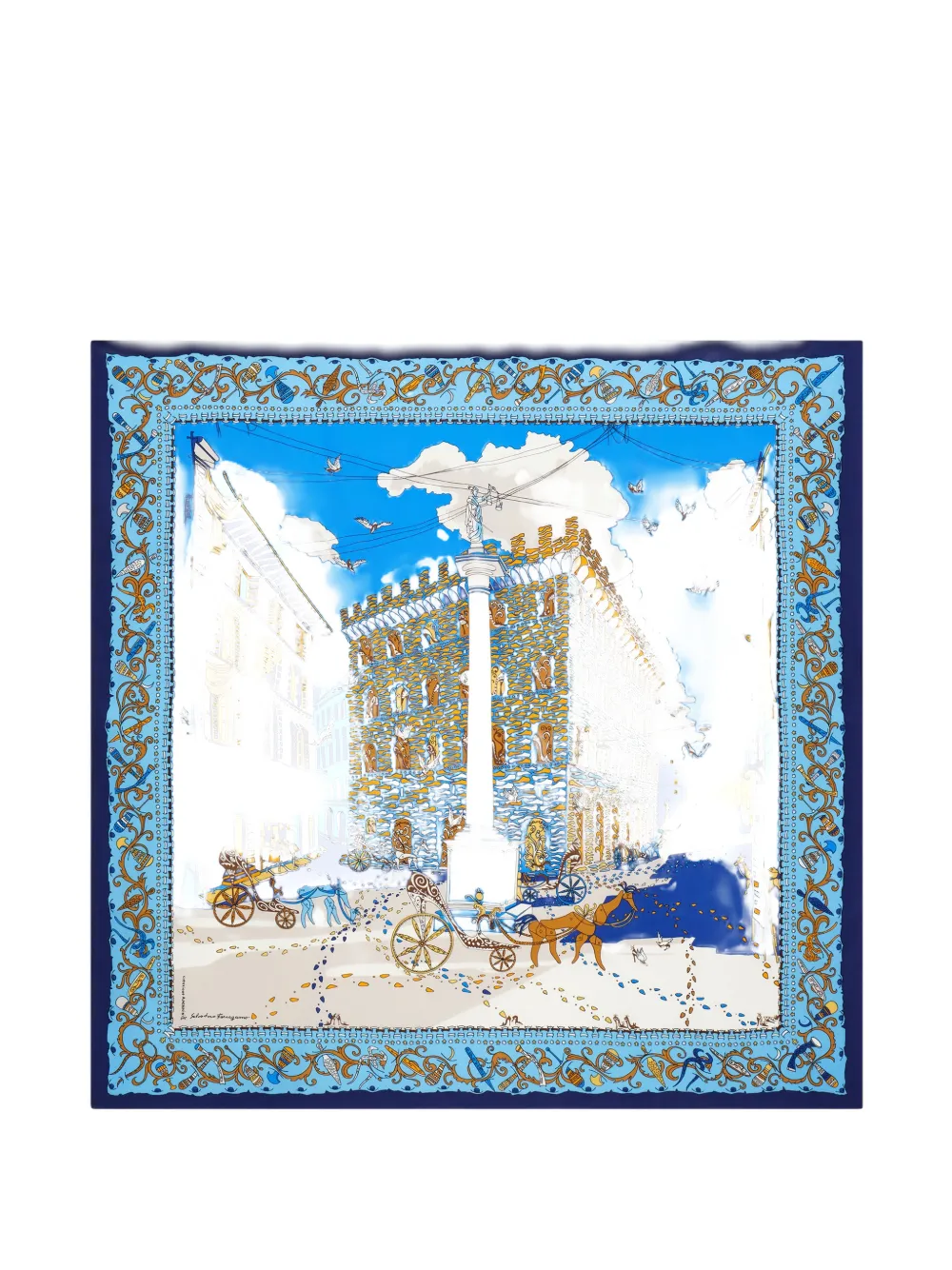 Ferragamo Palazzo Spini Feroni print silk scarf Blauw