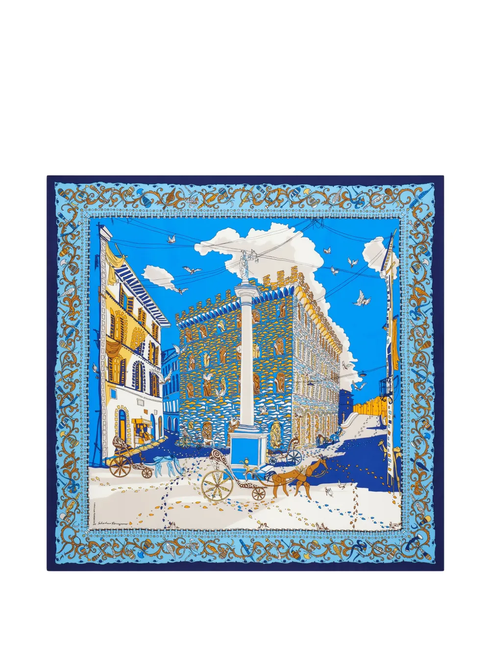 Ferragamo Palazzo Spini Feroni print silk scarf - Blau