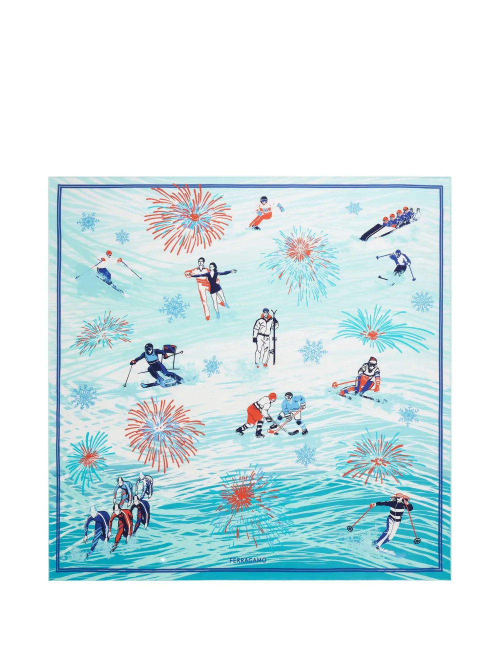 Ferragamo Winter Alpine print silk foulard Blauw