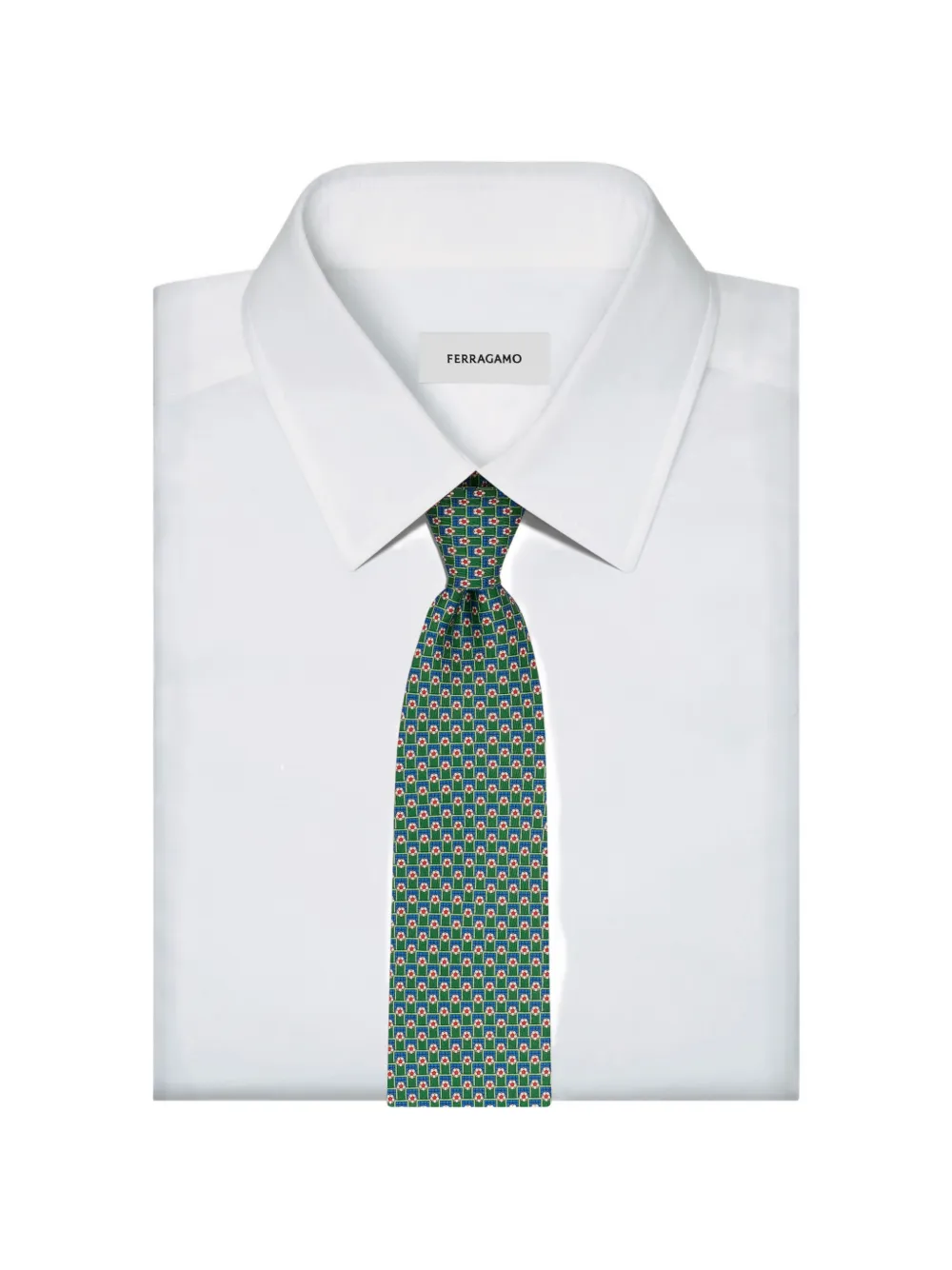 Ferragamo Tournament print silk tie Citymatch Capsule Groen