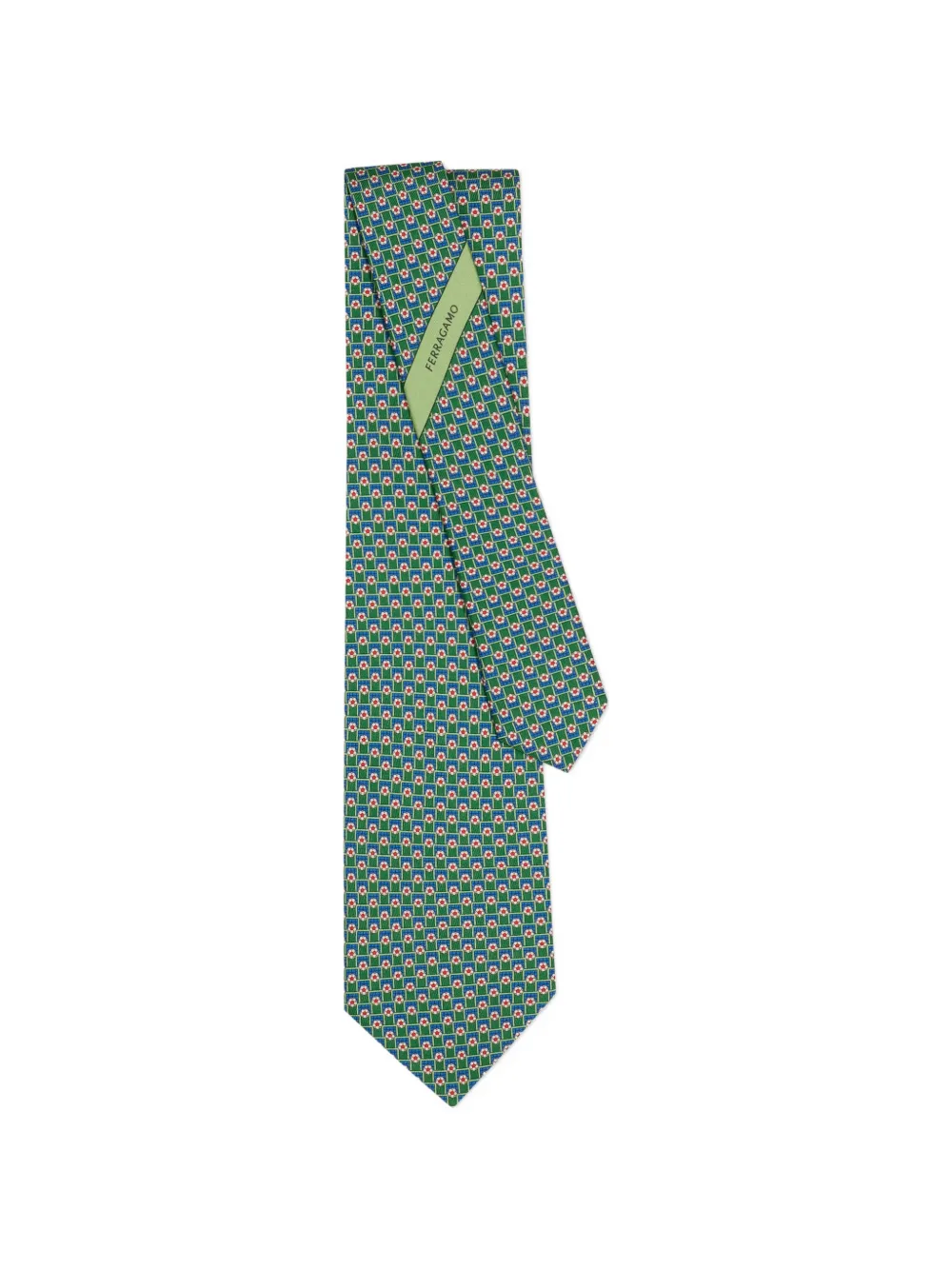 Ferragamo Tournament print silk tie Citymatch Capsule Groen