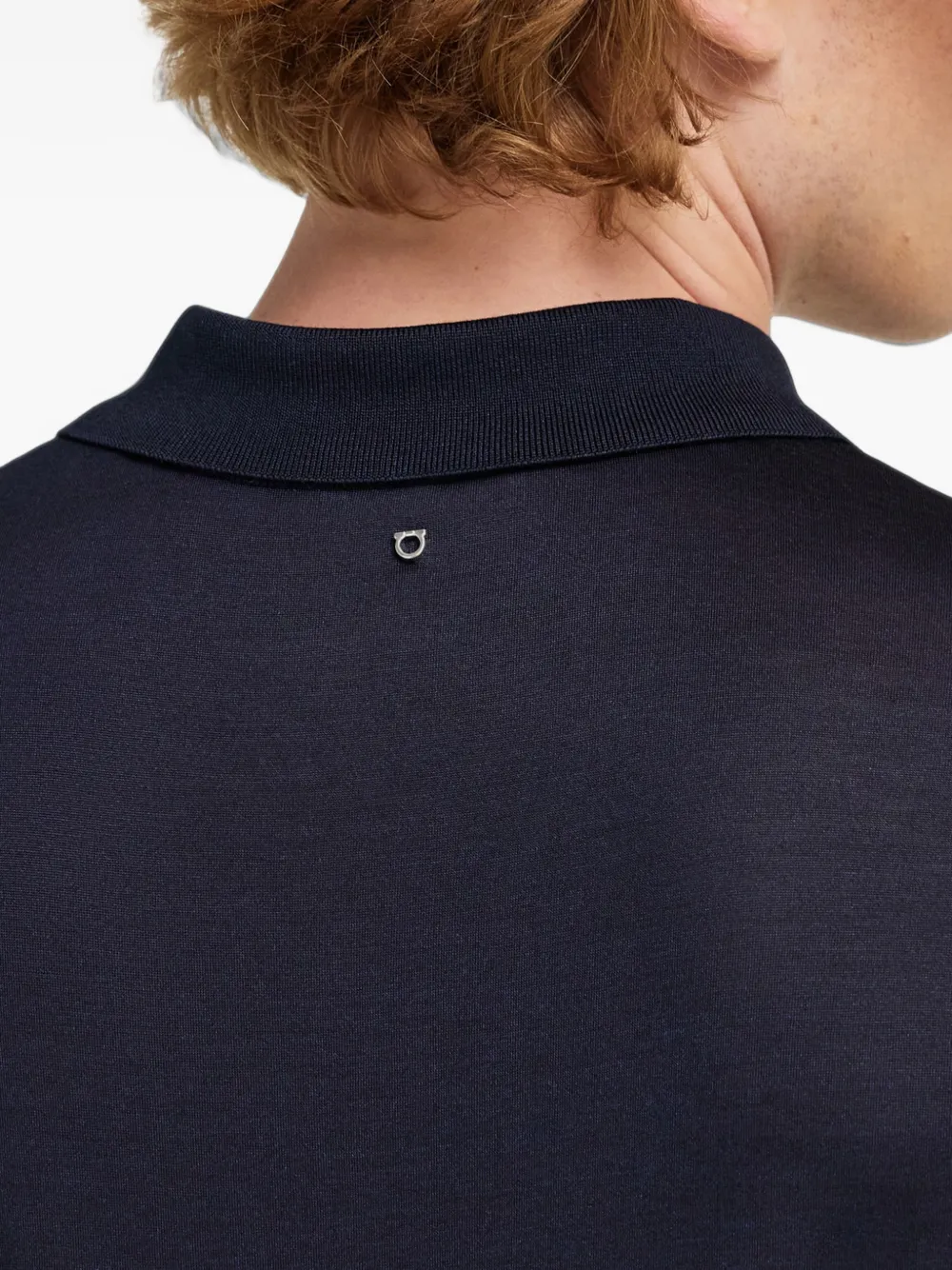 Ferragamo long-sleeved silk polo shirt Blauw