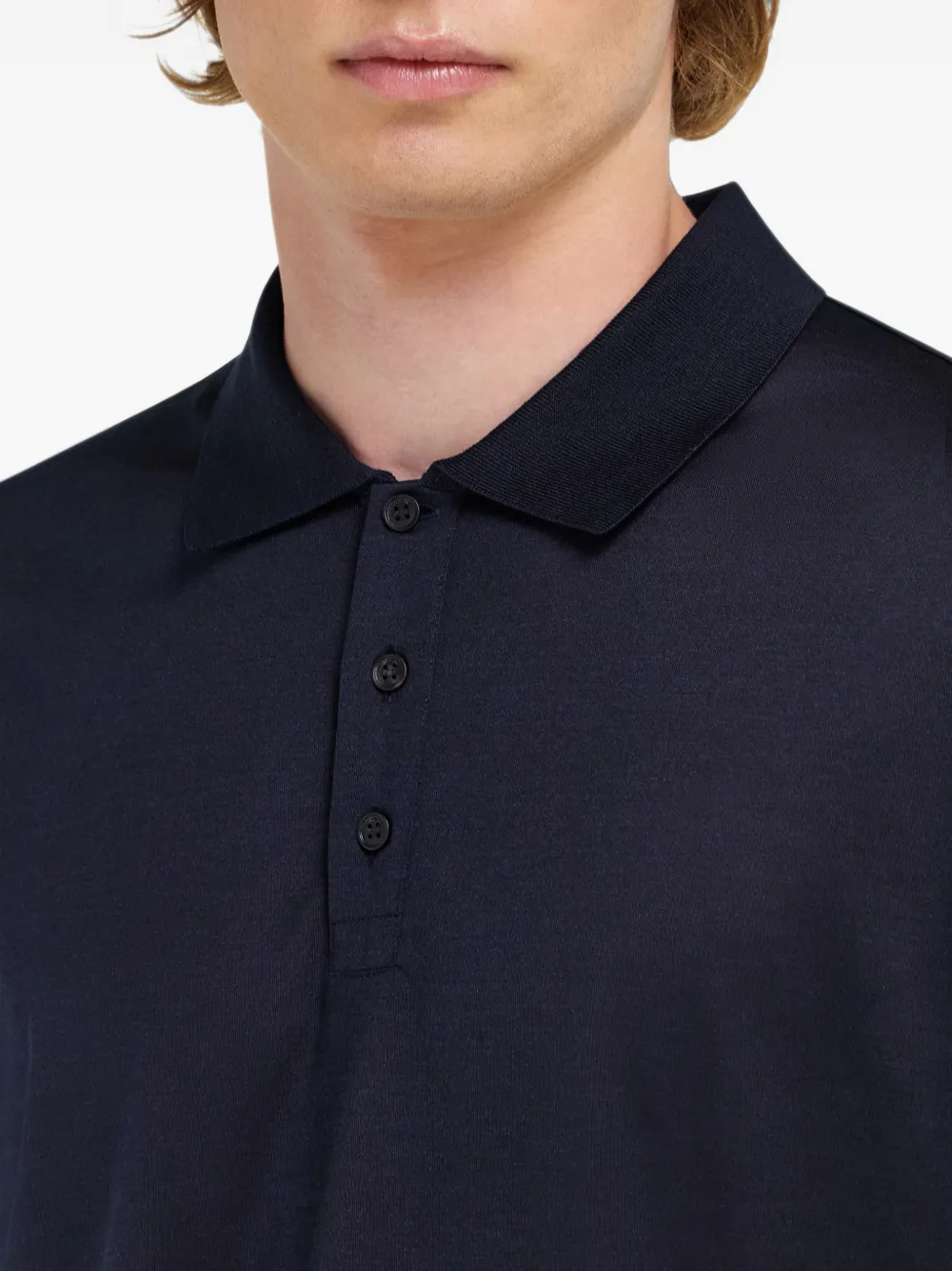 Ferragamo long-sleeved silk polo shirt Blauw