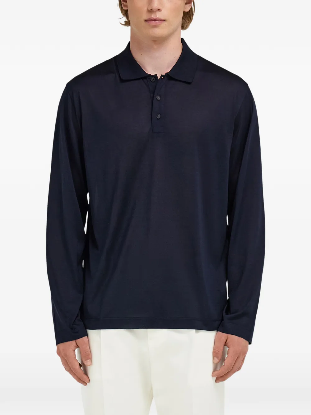 Ferragamo long-sleeved silk polo shirt Blauw