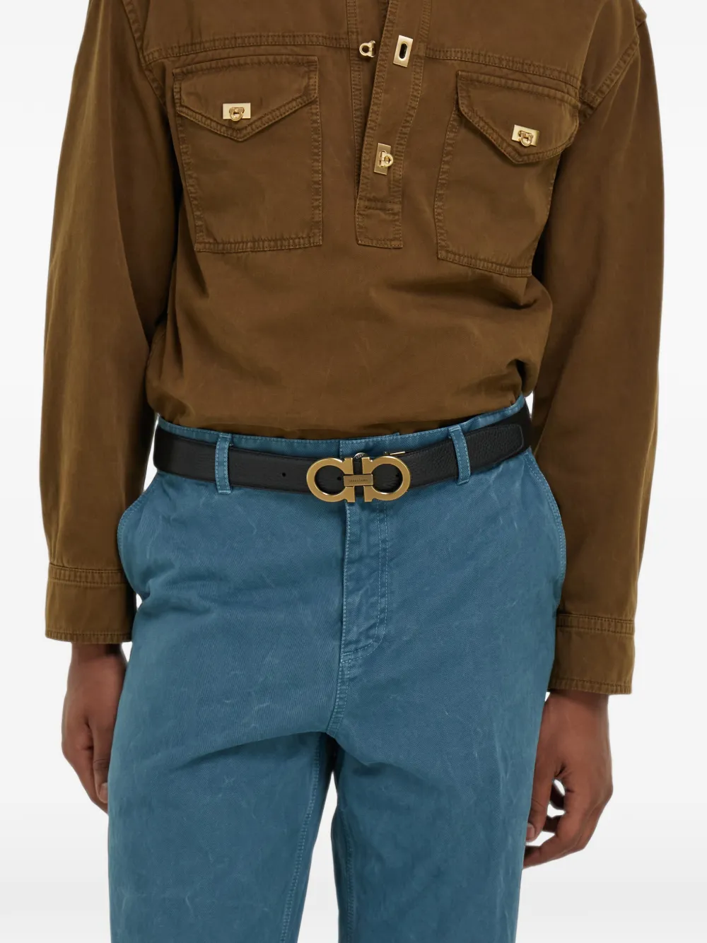 Ferragamo Gancini reversible and adjustable belt Zwart