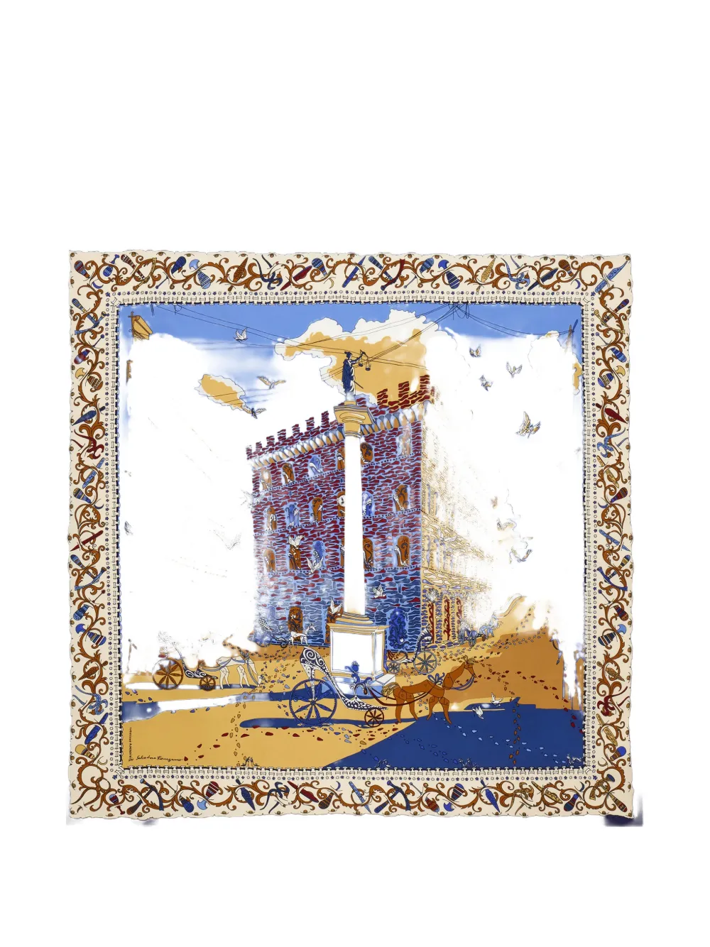 Ferragamo Palazzo Spini Feroni print silk scarf Blauw