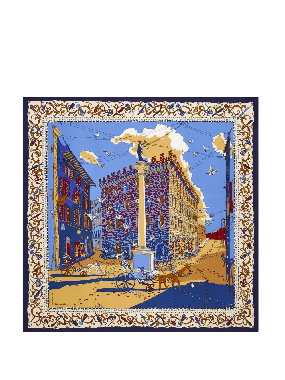 Ferragamo Palazzo Spini Feroni print silk scarf Blauw