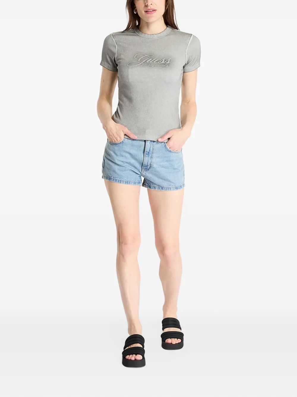 GUESS USA Guess Originals ribbed T-shirt Grijs