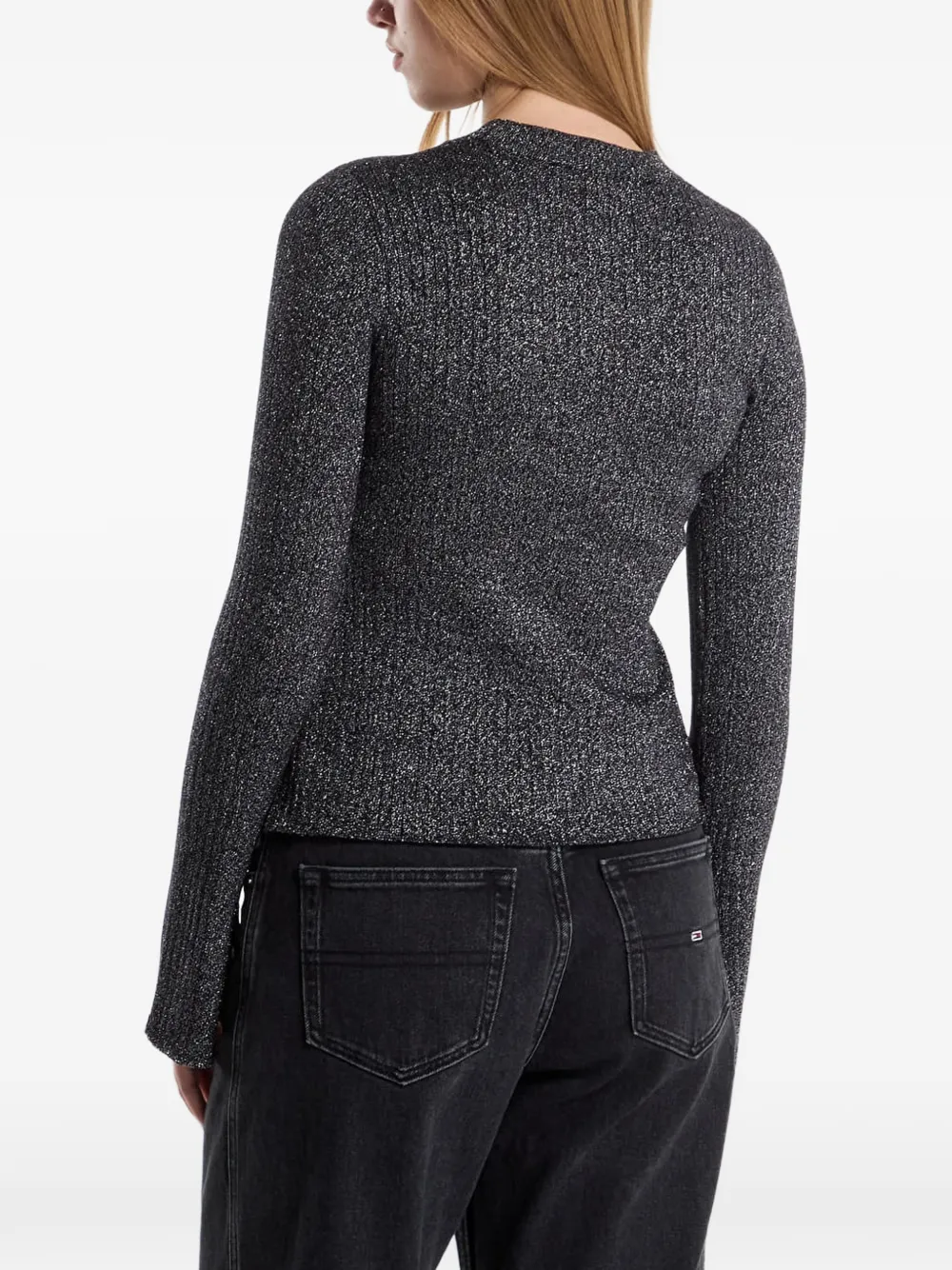 Karl Lagerfeld Jeans T-shirt met metallic-effekt en geribbelde textuur Zwart