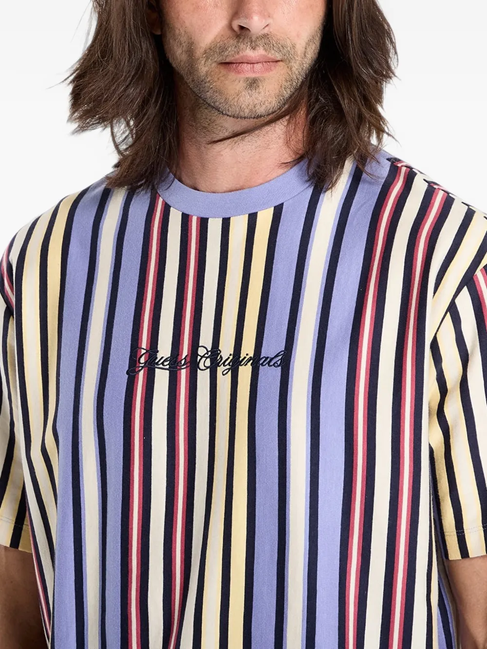 GUESS USA Originals vertical-stripe T-shirt Blauw