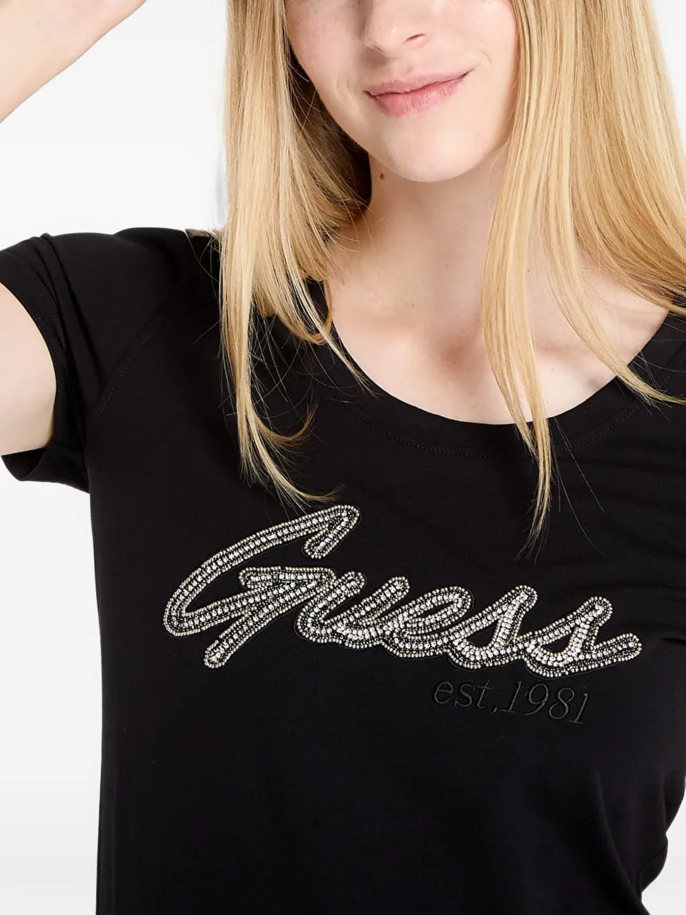 GUESS USA rhinestone-logo T-shirt Zwart