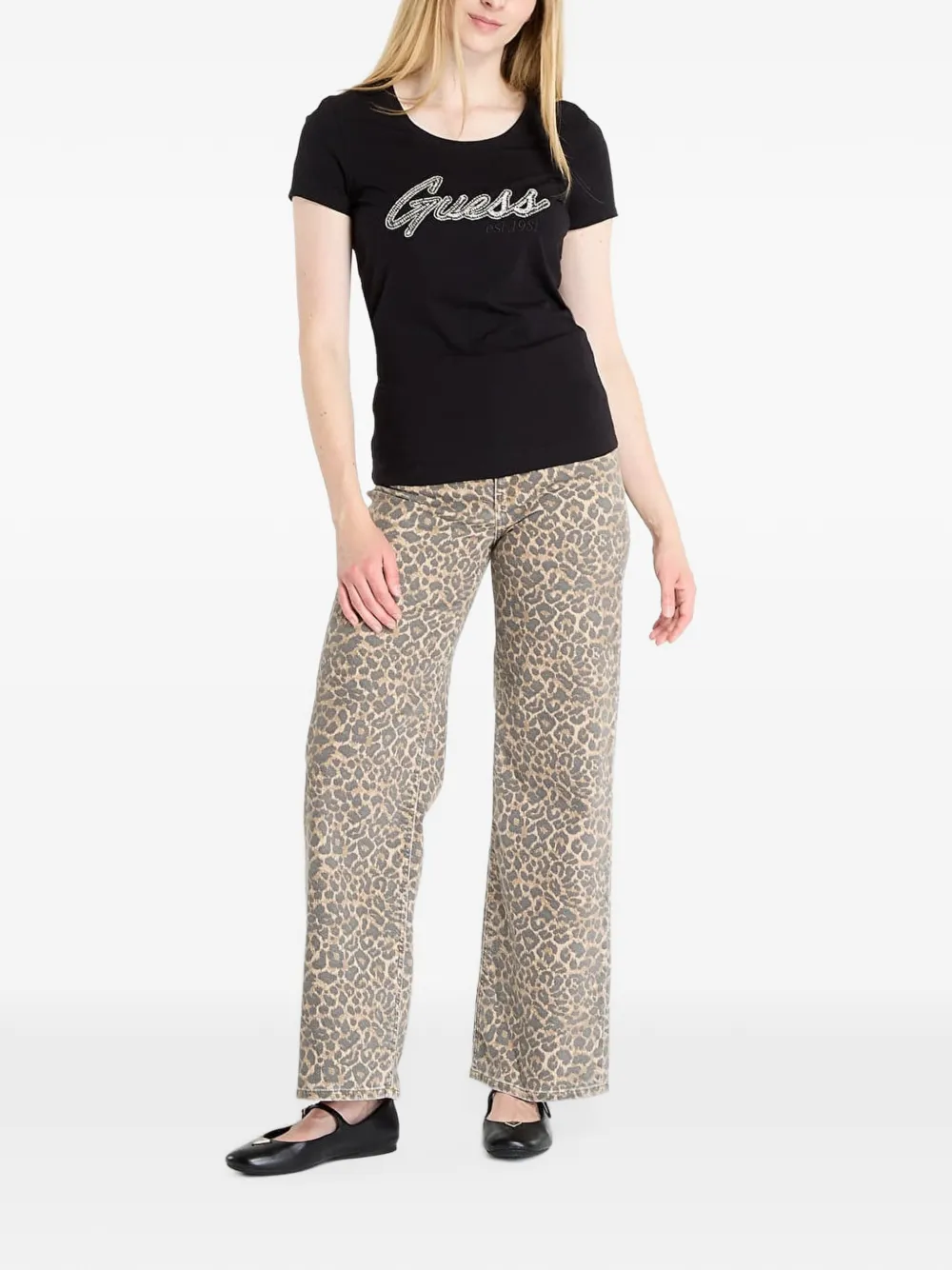 GUESS USA rhinestone-logo T-shirt Zwart