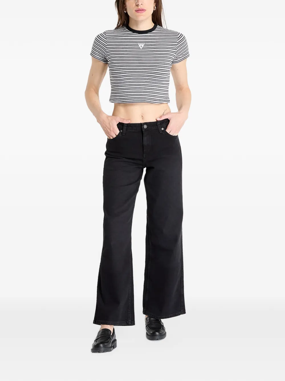 GUESS USA Go Core stripe-print T-shirt Zwart