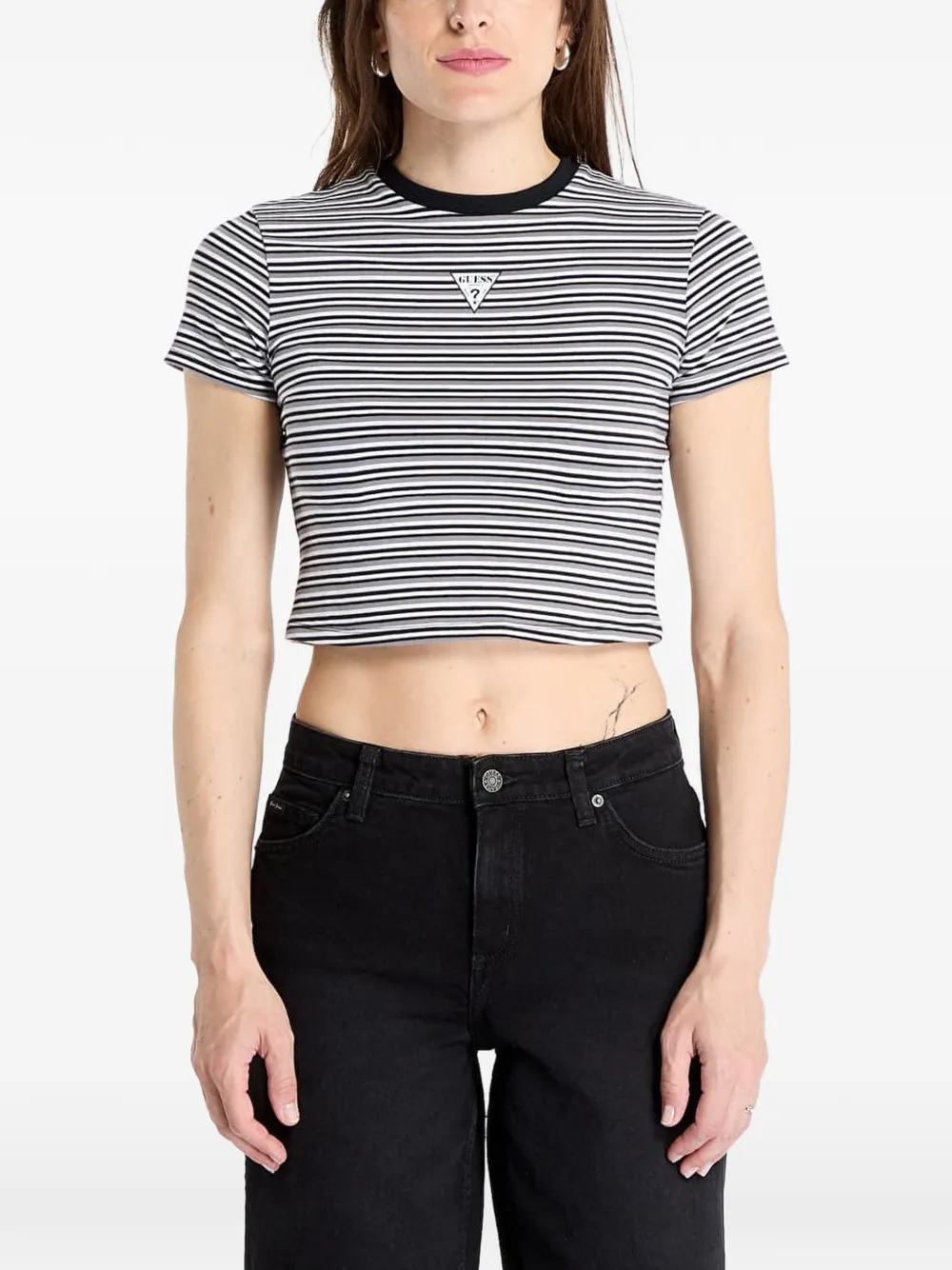 GUESS USA Go Core stripe-print T-shirt Zwart