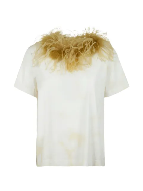 DES PHEMMES feather-trim oversized t-shirt