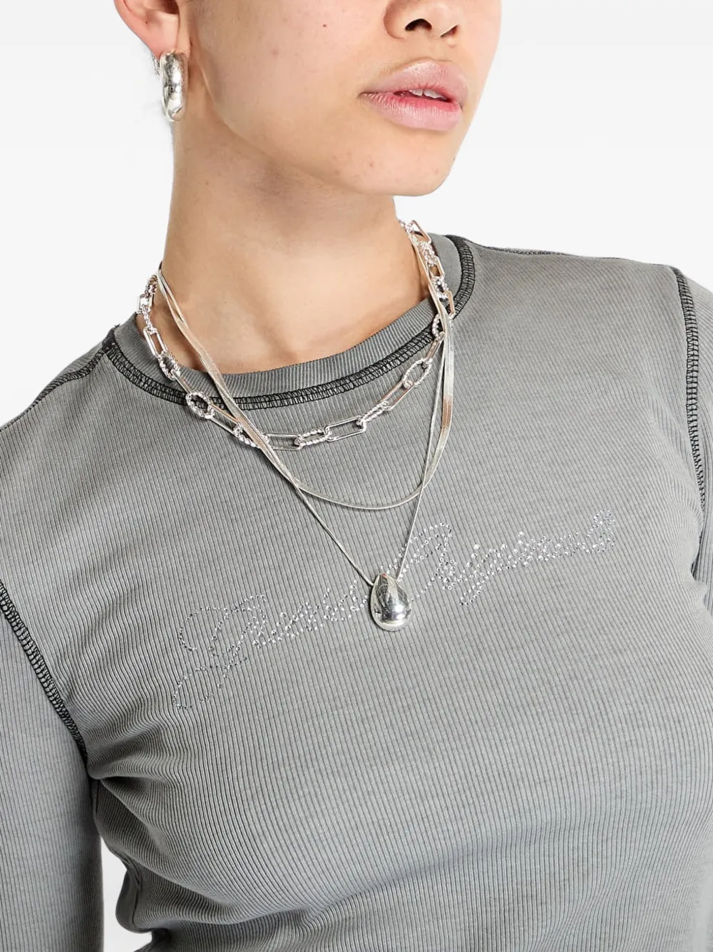 GUESS USA rhinestone-embellished long-sleeve top Grijs