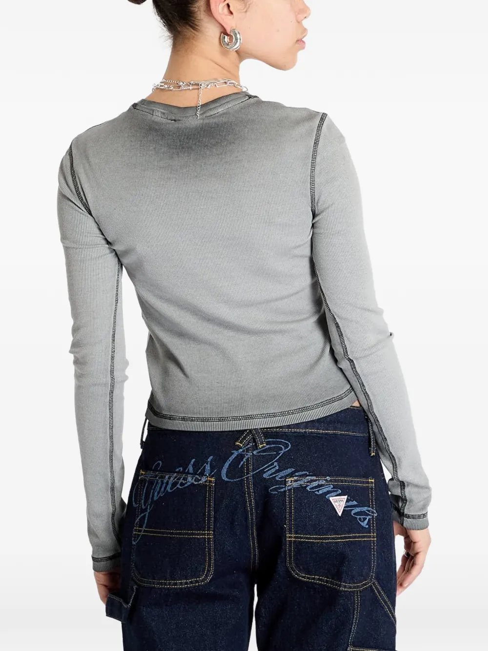 GUESS USA rhinestone-embellished long-sleeve top Grijs