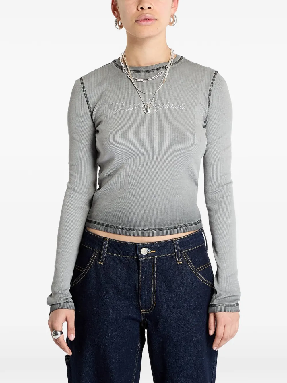 GUESS USA rhinestone-embellished long-sleeve top - Grau