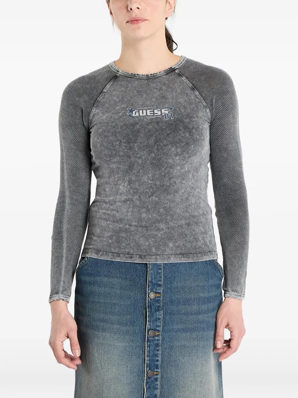 GUESS USA acid-wash long-sleeve T-shirt - Grau