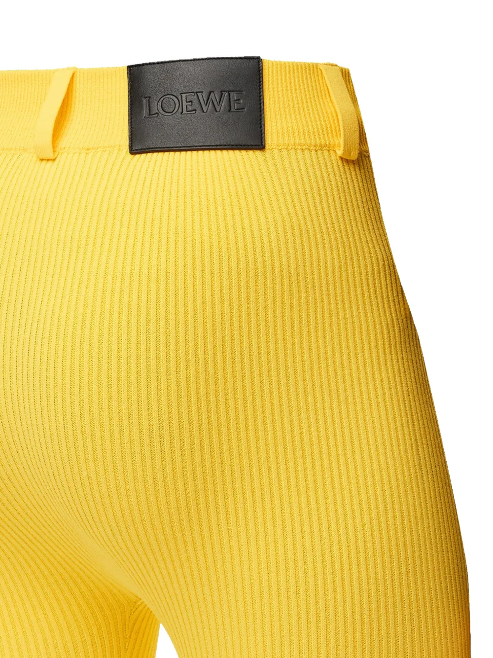 LOEWE ribbed-knit logo-patch leggings Geel