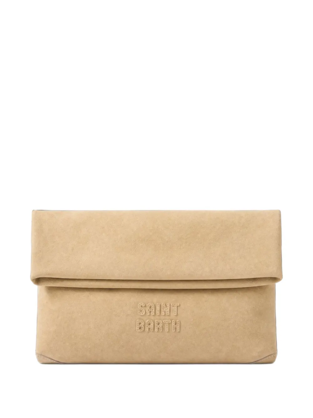 MC2 Saint Barth beige suede maxi pouch with logo patch