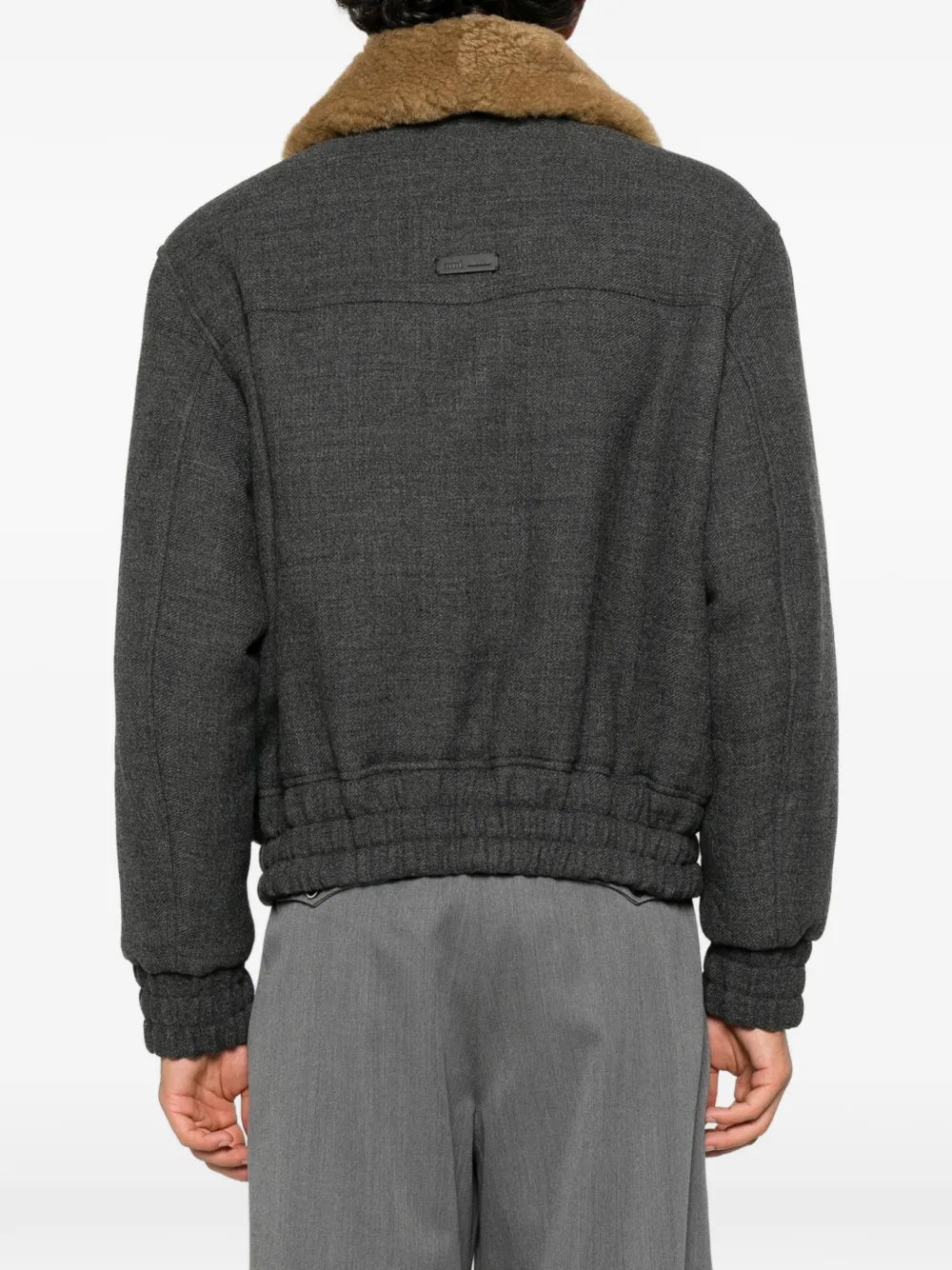 AMI Paris shearling-collar bomber jacket Grijs