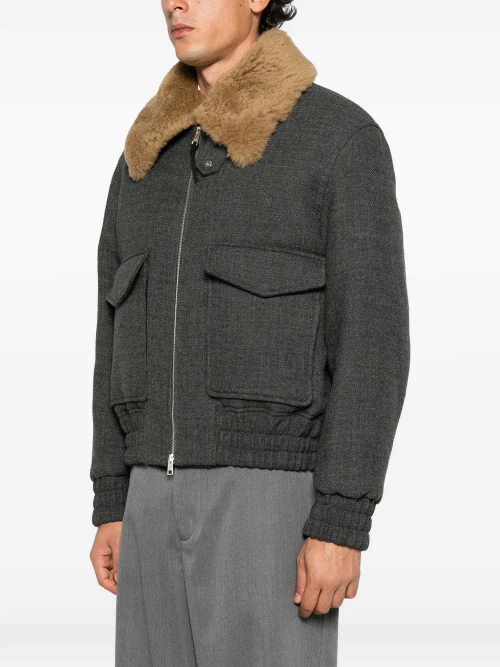 AMI Paris shearling-collar bomber jacket Grijs