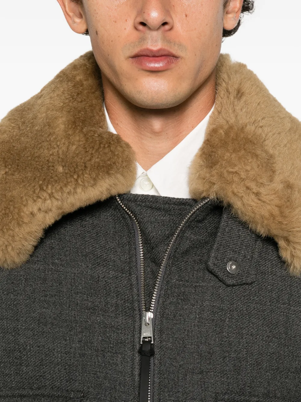 AMI Paris shearling-collar bomber jacket Grijs