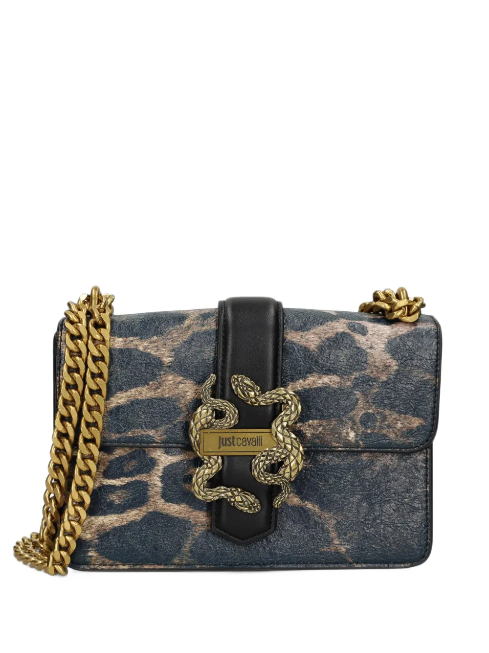 Just Cavalli Borsa a tracolla con catena e stampa pantera - Blu