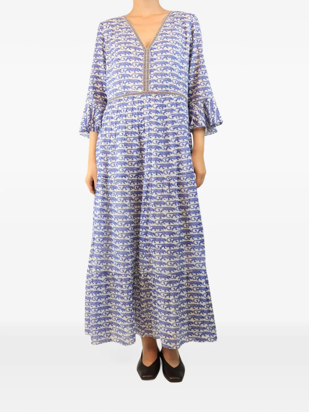 Le Sirenuse Positano tiger-print V-neck midi dress - Blau