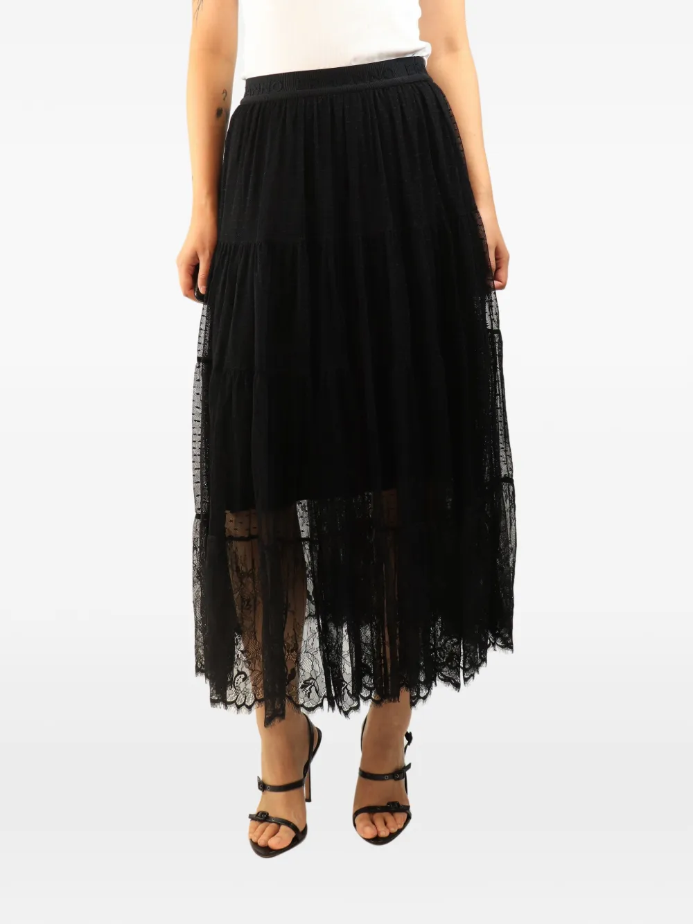 Pre-owned Ermanno Firenze Tiered Tulle Midi Skirt In Black