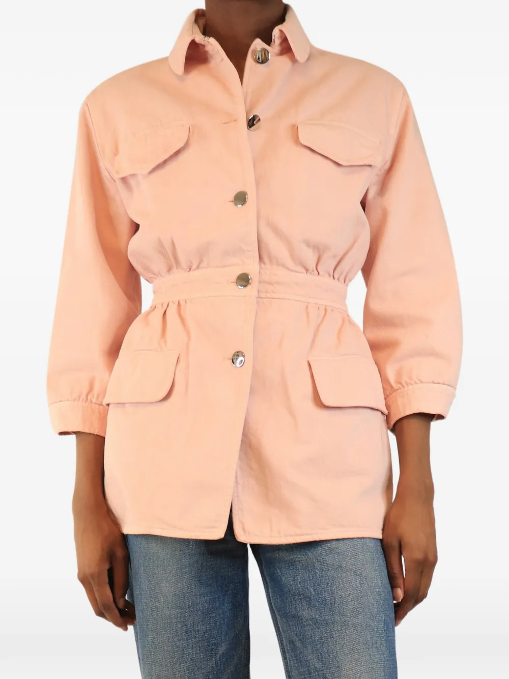 Pre-owned Prada Elasticated-waist Denim Jacket In Pink