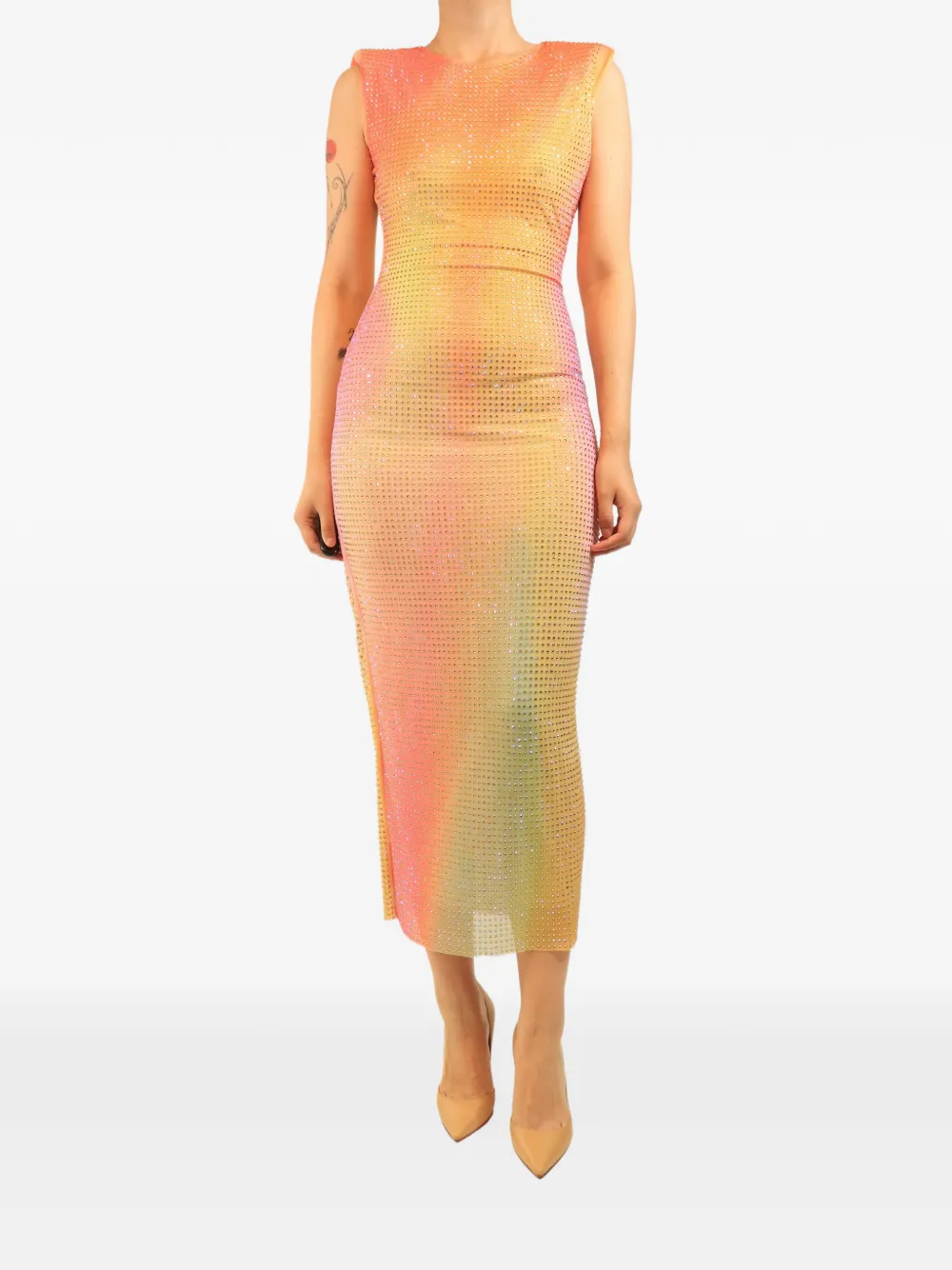 Self-Portrait rhinestone-embellished midi dress - Orange
