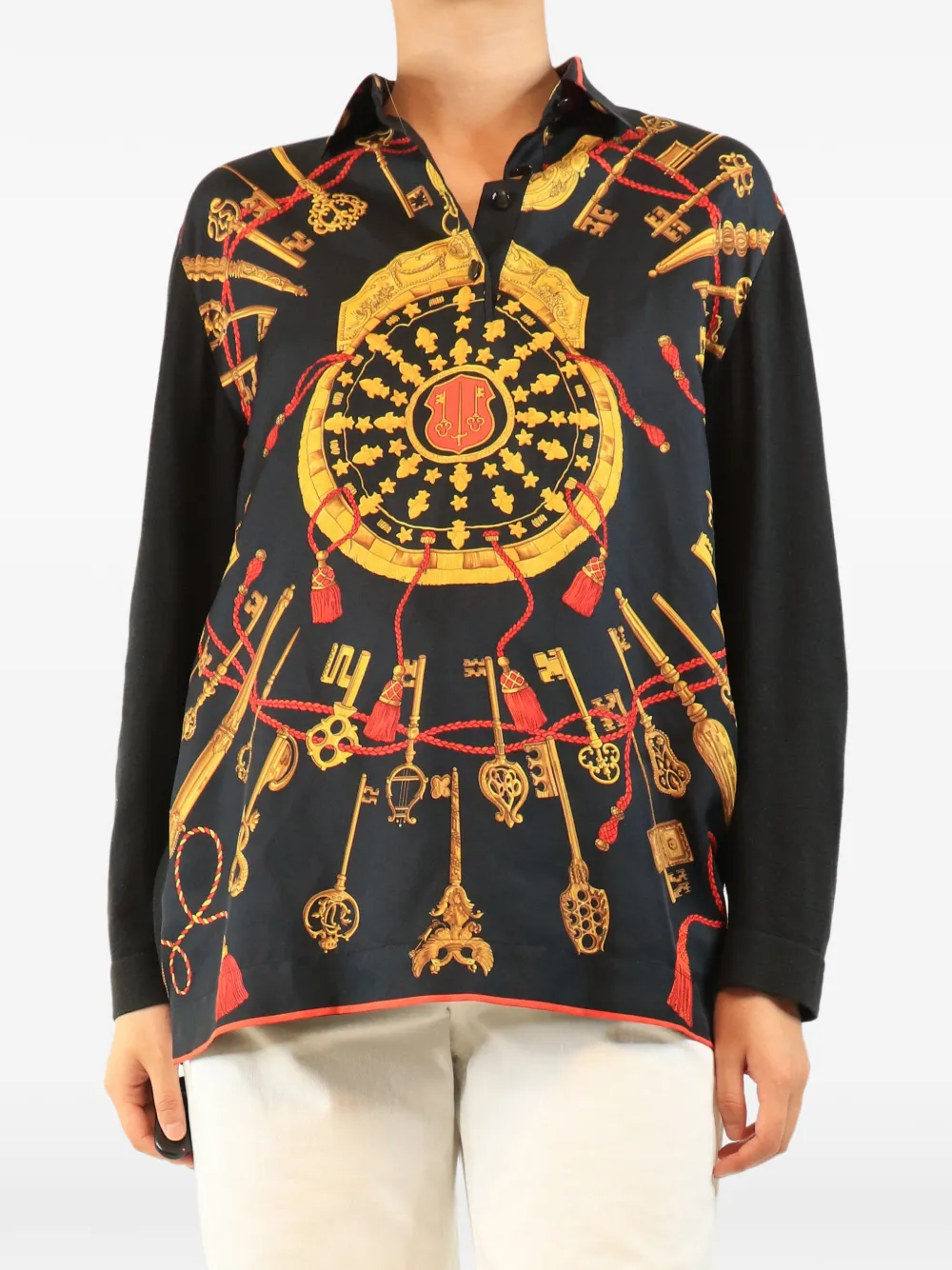 Hermès Pre-Owned printed silk polo top - Schwarz