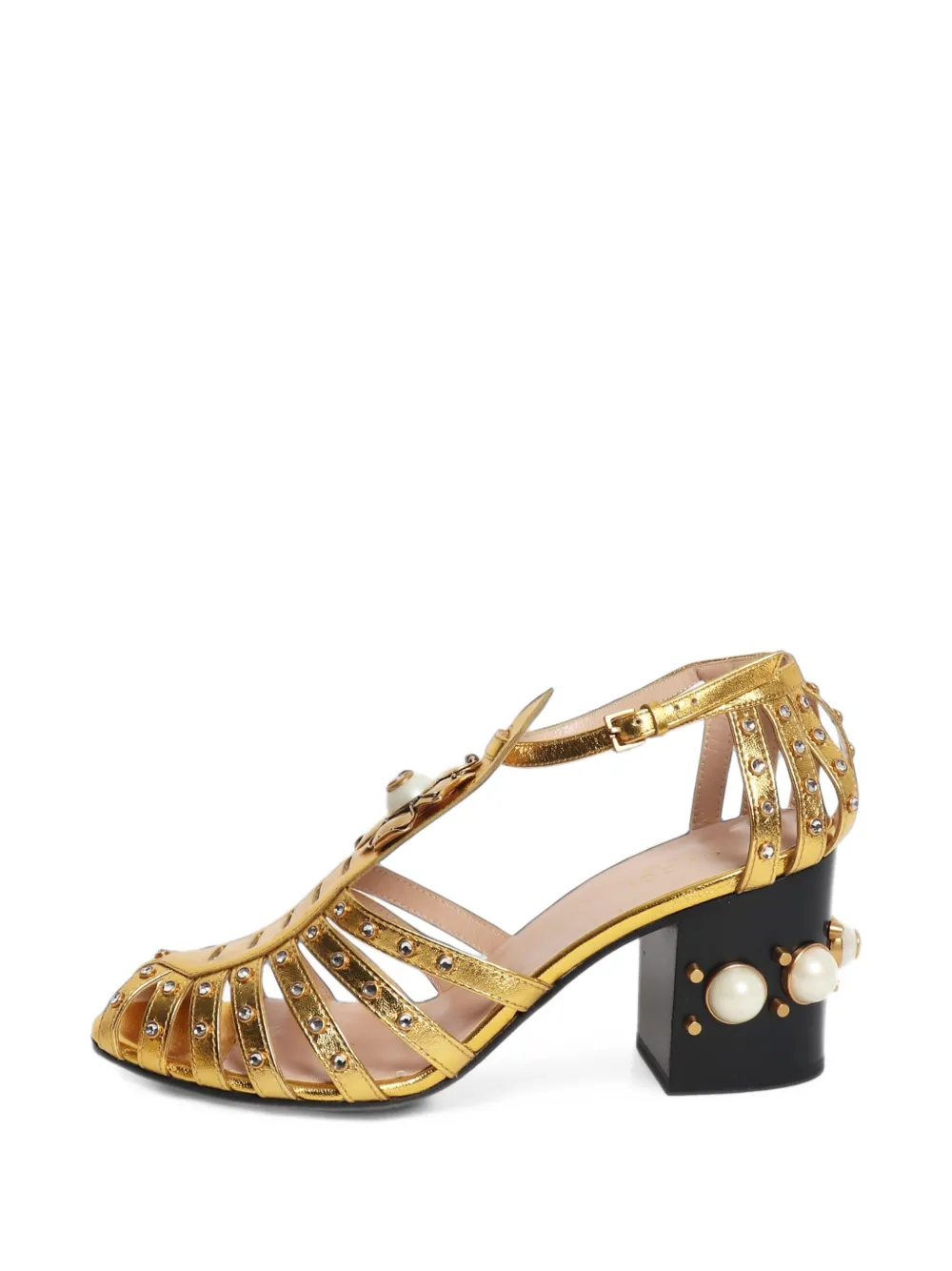 Pre-owned Gucci Embellished Gladiator Sandals In Gold