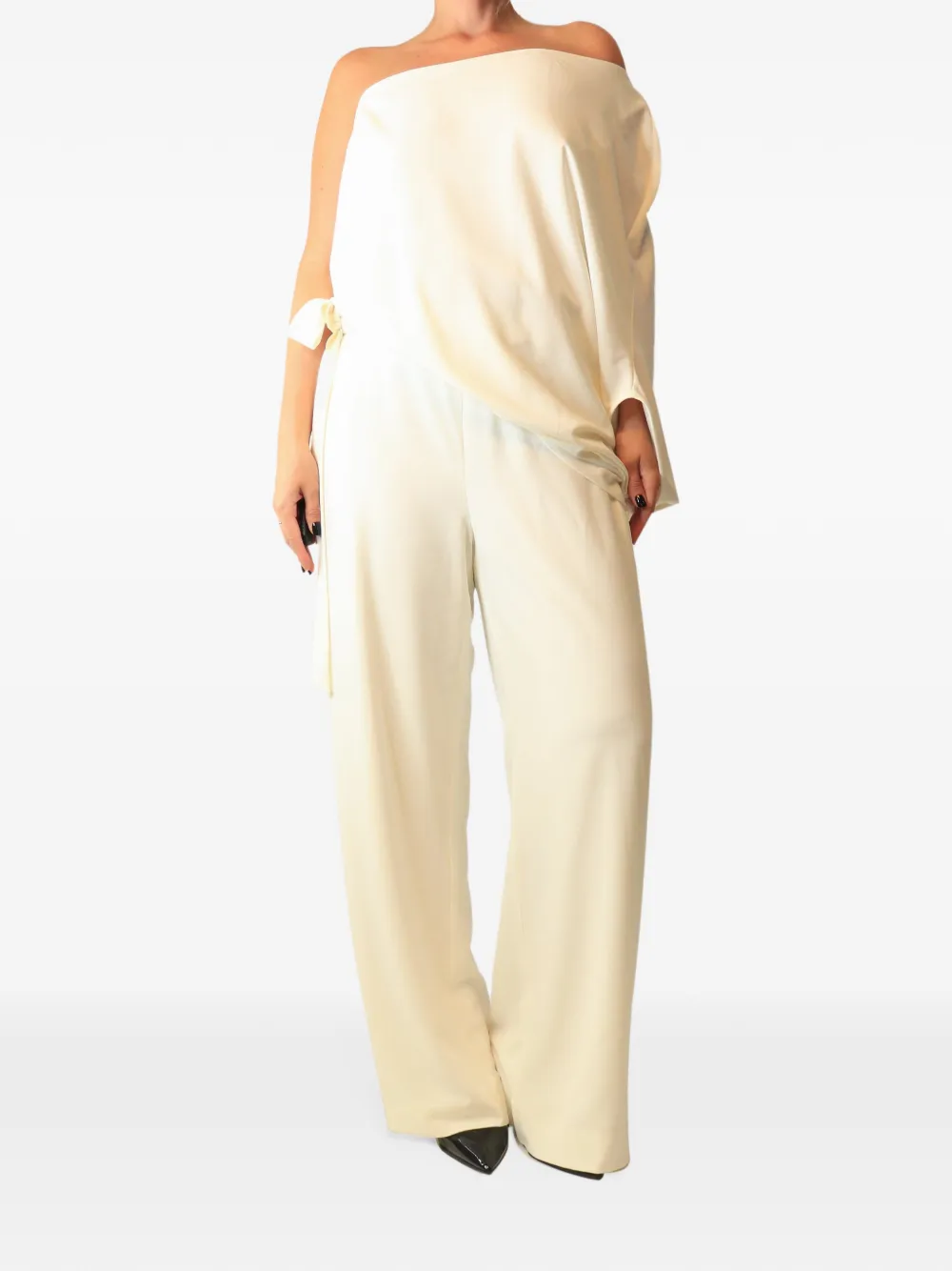 Pre-owned Halston One-shoulder Jumpsuit In Neutrals